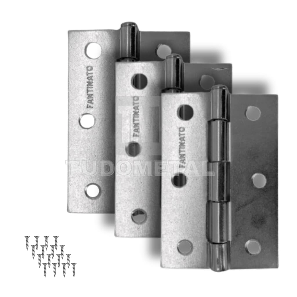 Kit dobradiças  3 1/2" Reforçadas em aço para portas de madeira com 18 parafusos