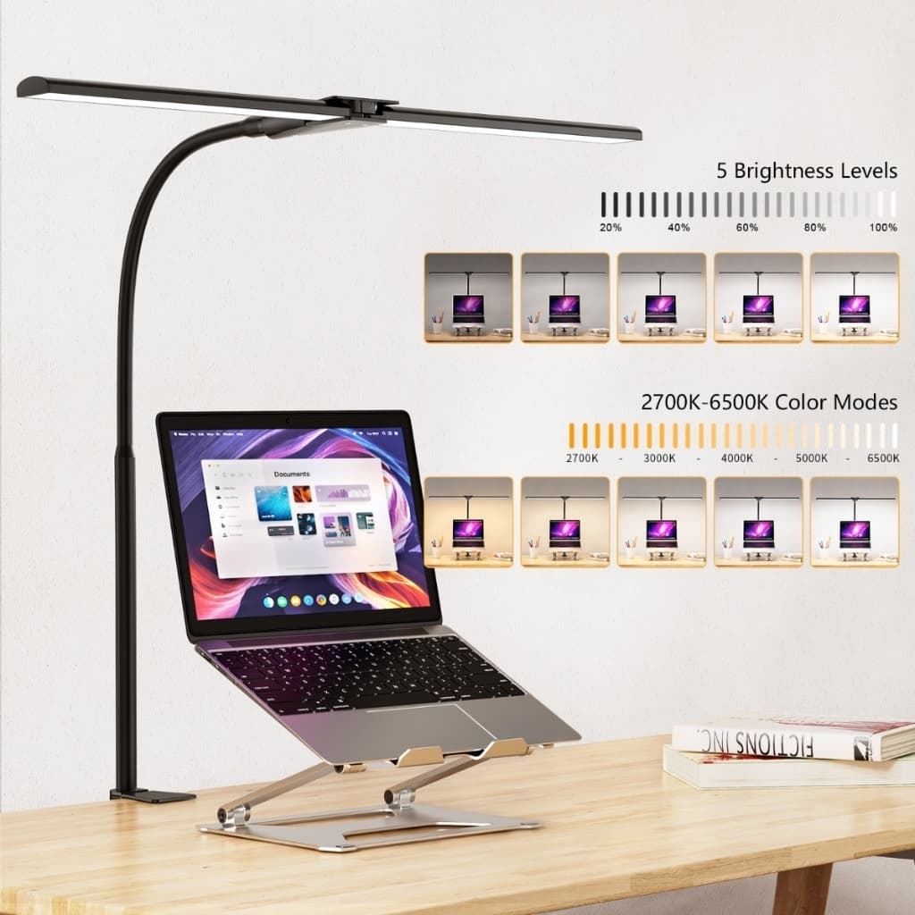 Lâmpada De Mesa De Proteção Ocular Para Aprendizagem Fixa Grande Led De Leitura De Espectro Completo Com Haste Flexivel Com Controle