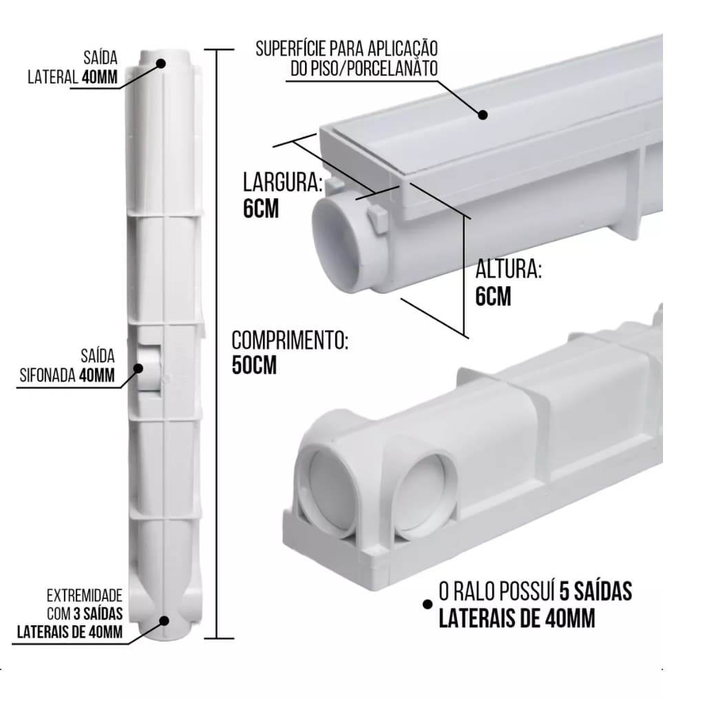 Ralo Linear Grelha 6x50 banheiros, lavanderias ralo invisível