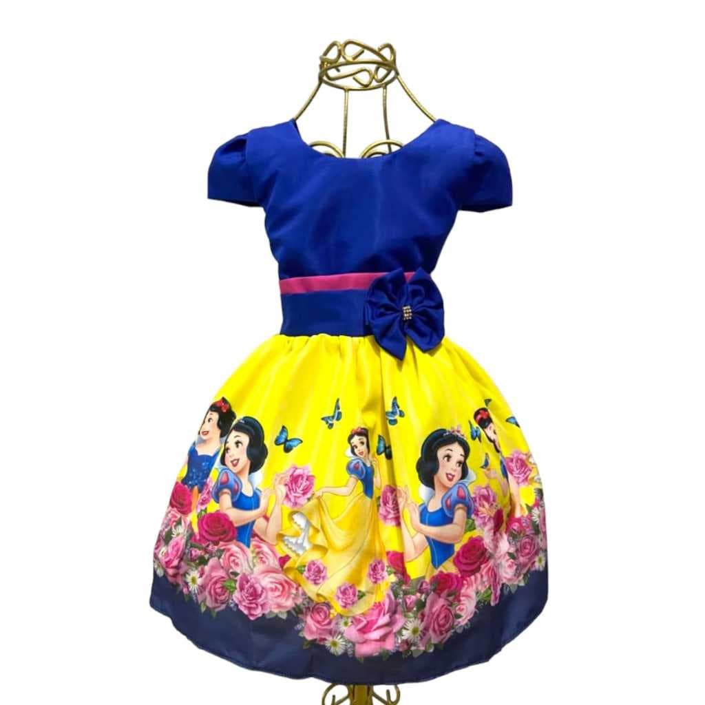 Vestido Infantil Temático Branca Aniversários e Festas.