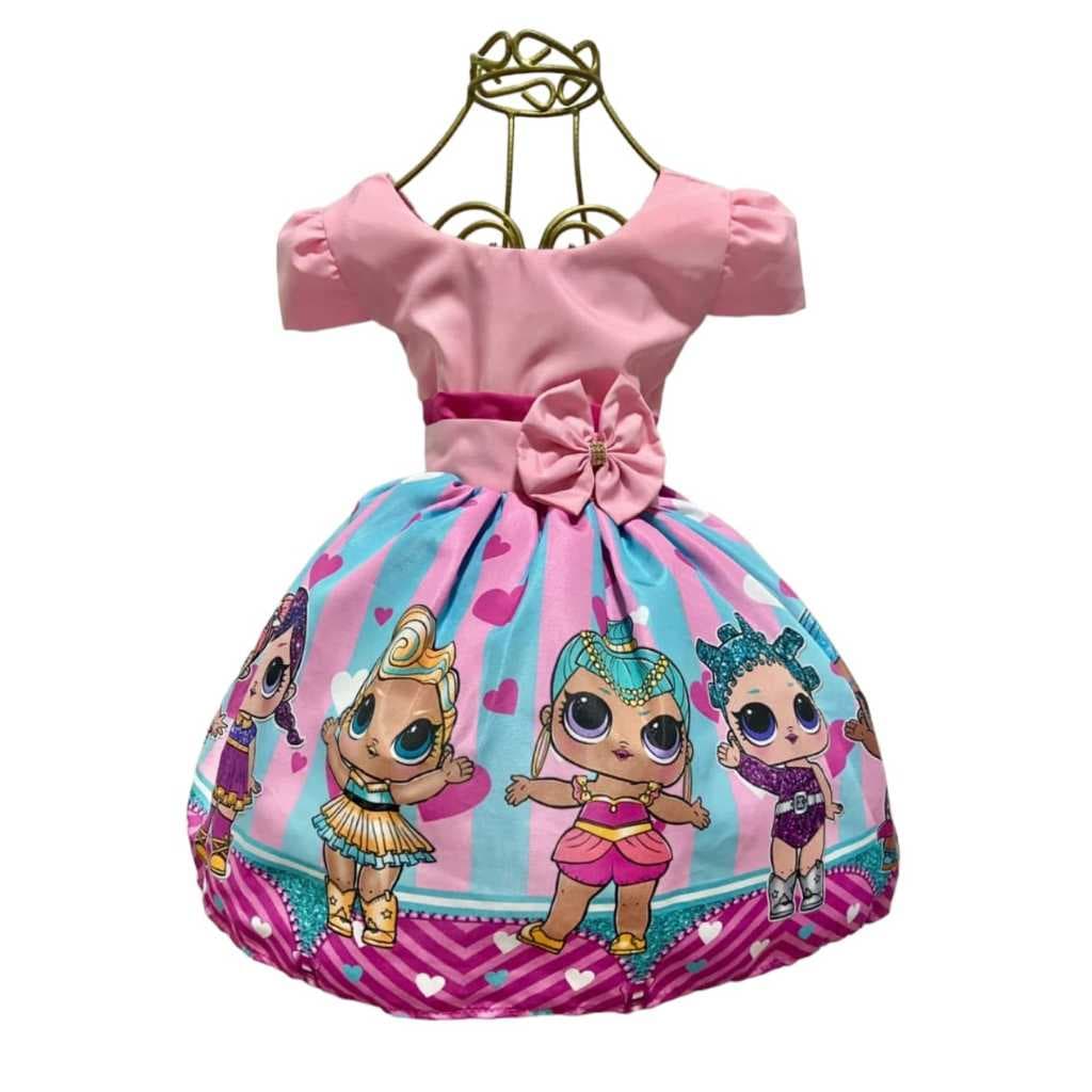 Vestido Infantil Temático Lol Aniversários e Festas.