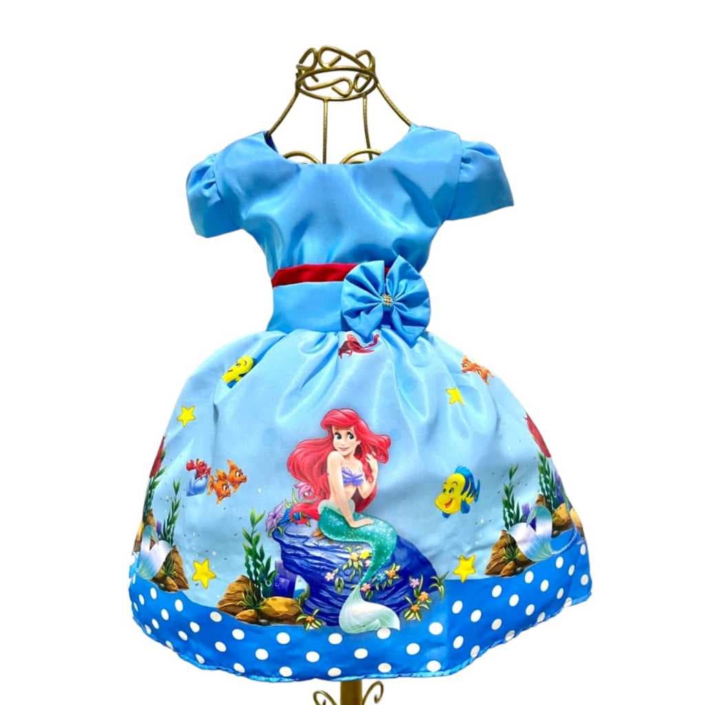 Vestido Infantil Temático Ariel Aniversários e Festas.