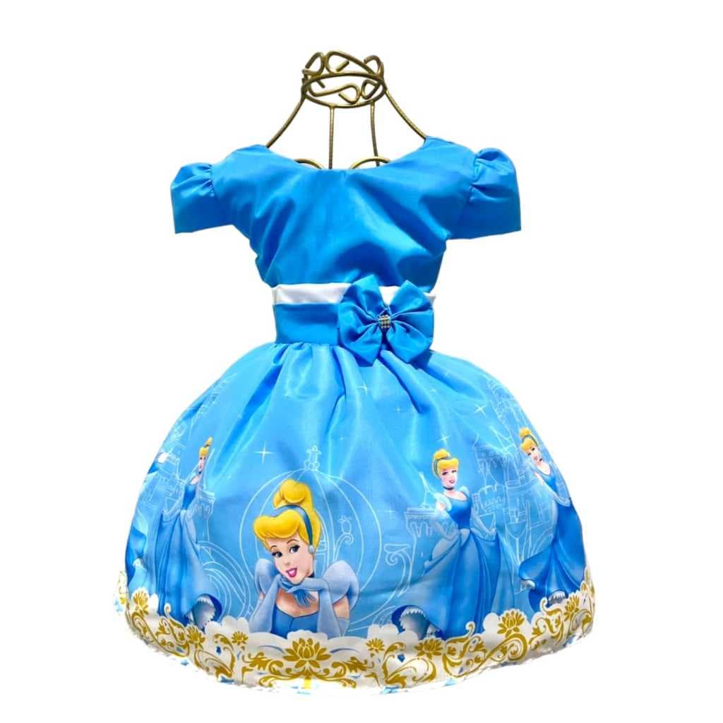 Vestido Infantil Temático CINDERELA Aniversários e Festas.