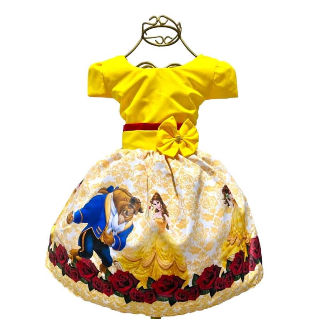 Vestido Infantil Temático BELA E A FERA Aniversários e Festas.
