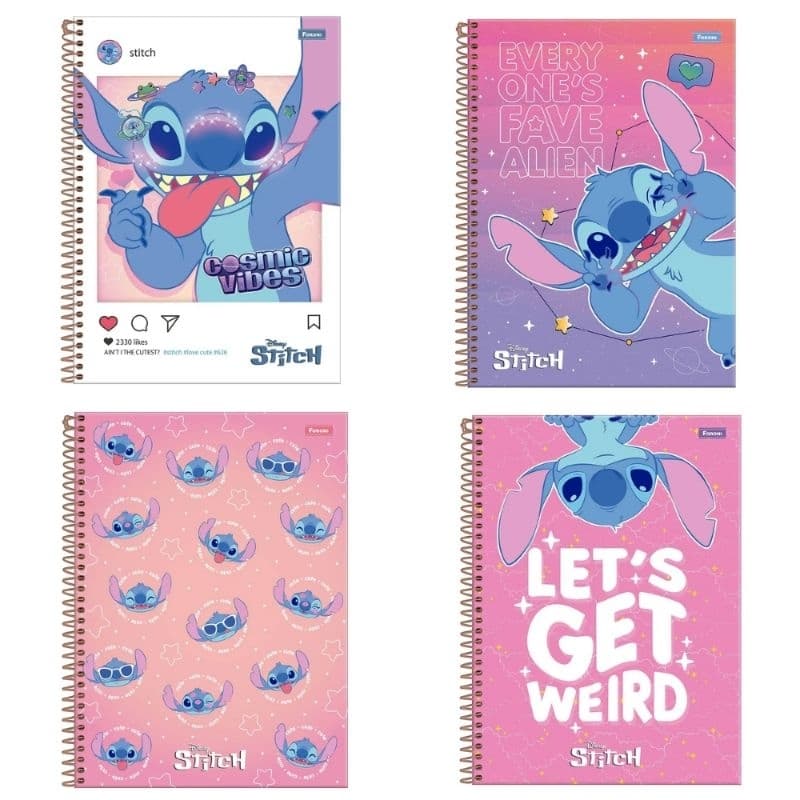 Caderno Universitário Capa Dura Stitch 1 ou 10 Matérias Foroni / Caderno Stitch / Material Escolar  / Papelaria