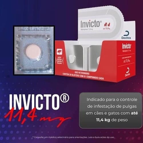 Invicto 11,4mg Remédio para Pulga e Alívio da Coceira Antipulgas para Cães e Gatos Invicto 11,4kg