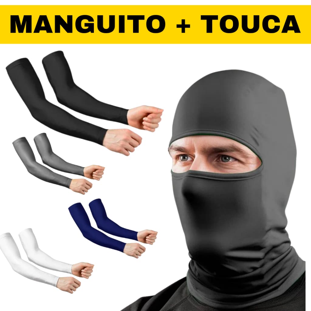 Kit Manguito de Braço Proteção solar uv manga longa e Touca balaclava preto