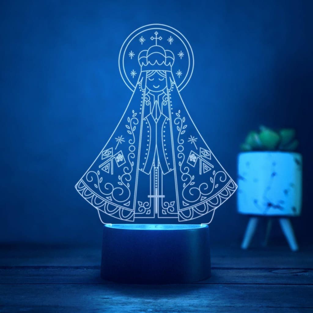Luminária Led 3d Nossa Senhora Aparecida Abajur de Mesa Led Personalizada