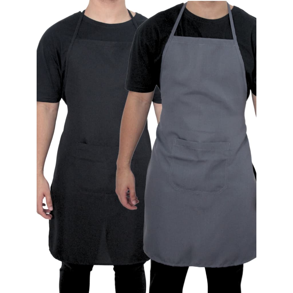 Kit de Dois Aventais Preto e Cinza Chumbo de Cozinha e Churrasqueiro Tecido Oxford Masculino ou Feminino Bolso Grande
