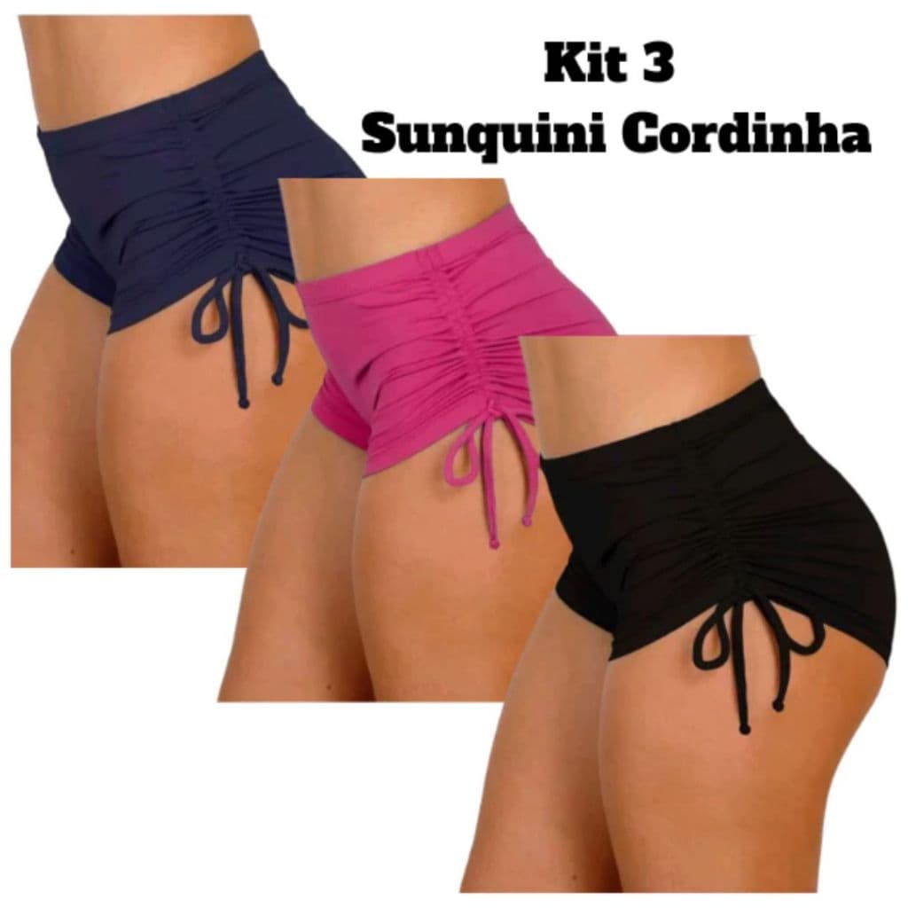 Kit 3 Shorts Cordinha Lateral Biquíni Sunquíni