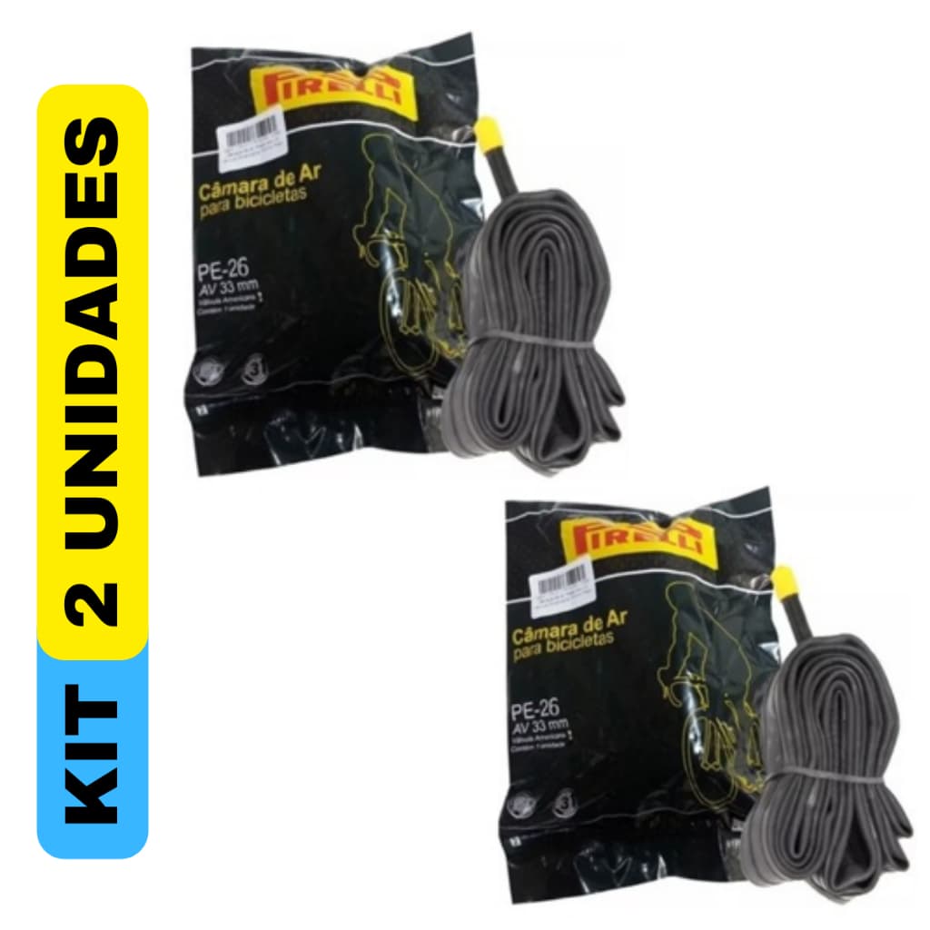 Kit Com 2 Câmaras De Ar 26 Pirelli 33mm Bico Americana Grosso Original