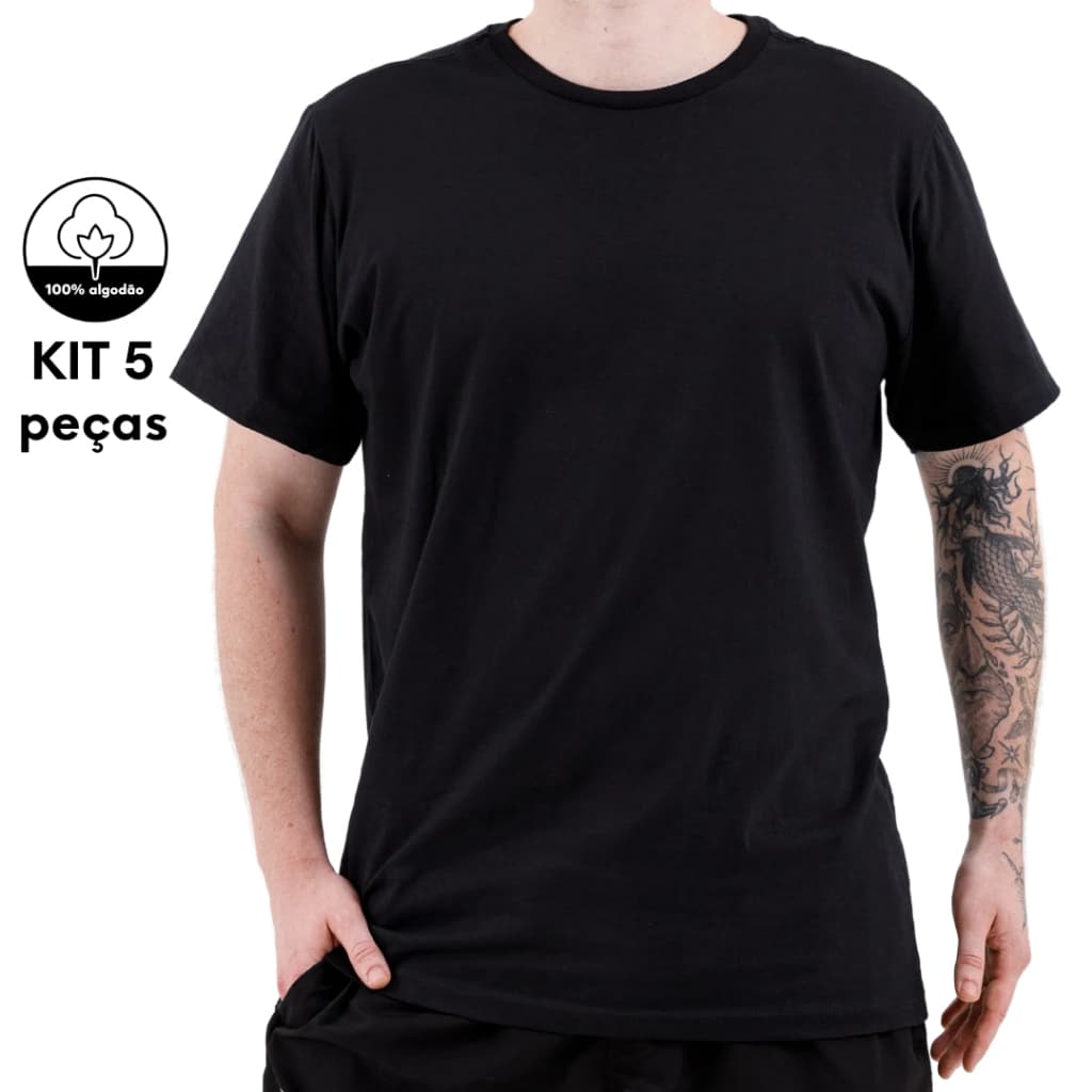 KIT 5 Camiseta Masculina Básica 100% Algodão