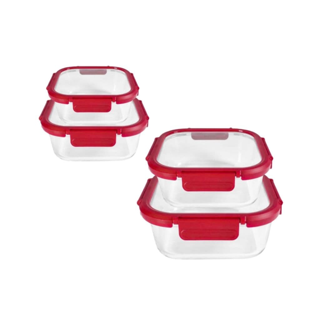 Kit 4 Potes Quadrados Hermético Tampa Vidro Borossilicato Alimentos Marmita Saladas 4 Travas Vedação de Silicone