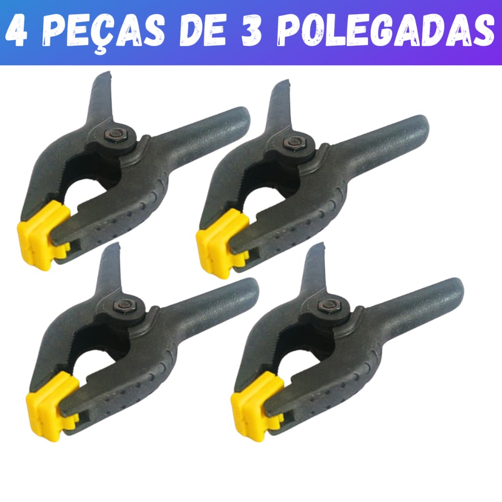 Kit 4 Grampos  Sargento Aperto Rápido Multiuso Marcenaria Informática 3 Polegadas Plástico 3" 75mm