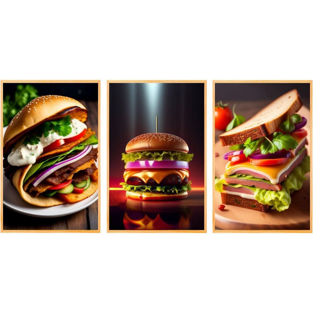 Quadro decorativo para lanchonetes lanches gourmet 3 peças n033