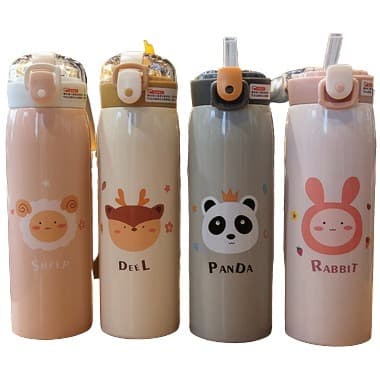 Garrafa Térmica Estampada Infantil Escolar com Canudo de Silicone Mantém Quente e Frio 500ML