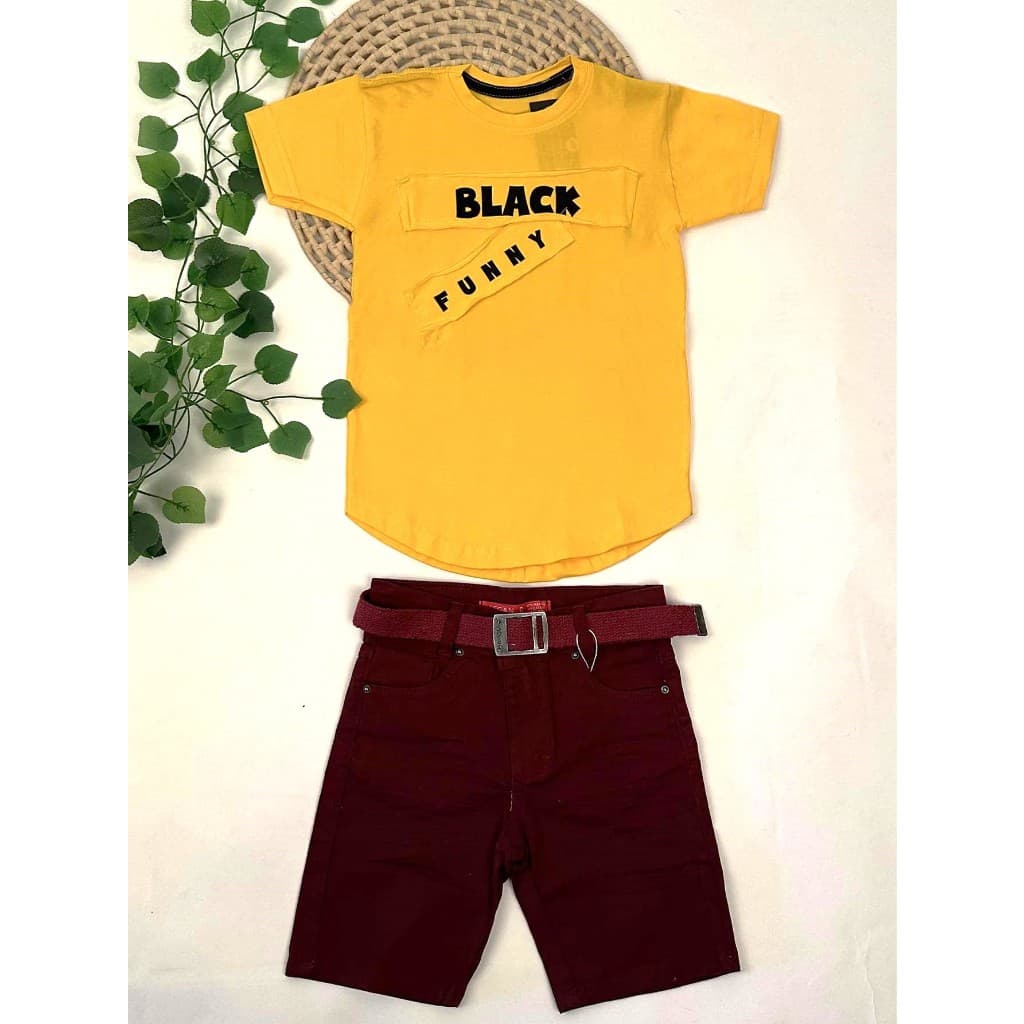 Conjunto Infantil Masculino - Bermuda Jeans com Cinto e Camiseta para um Verão com Estilo