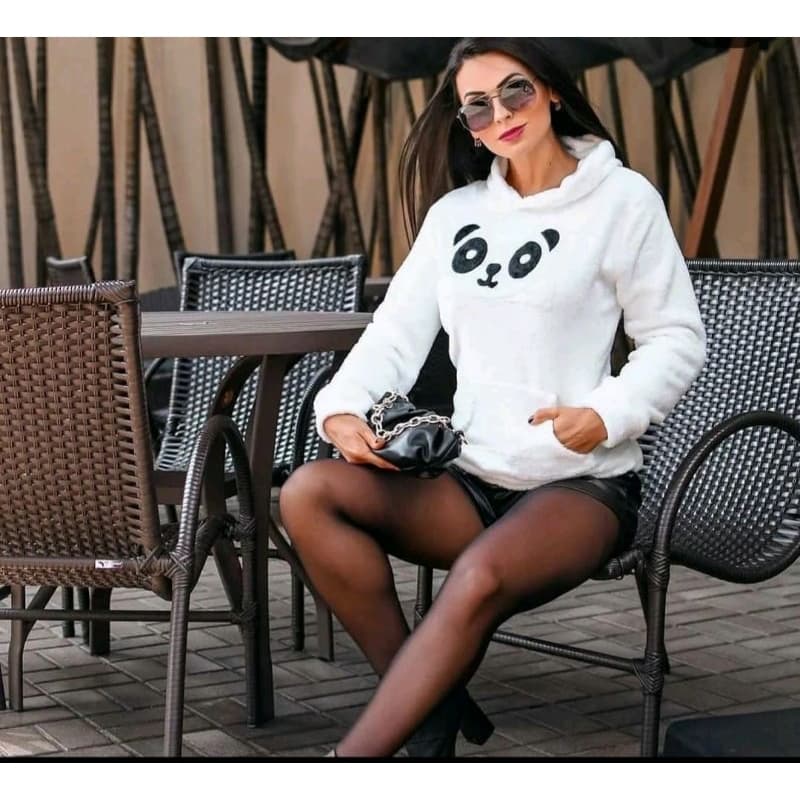 promoção casaco de moletom feminino Naria blogueira com estampa panda pelúcia inverno tedéncia moda