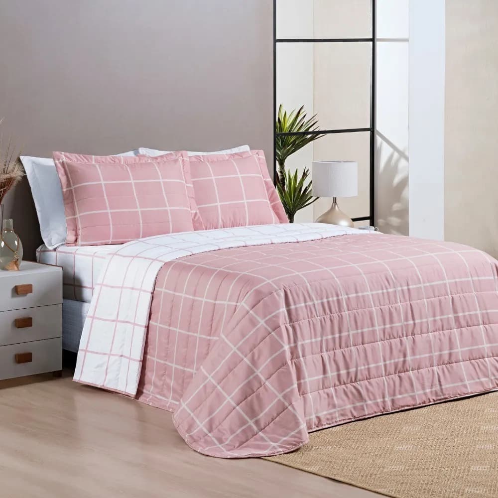 Cobre Leito Austin Micropercal 200 Fios Dupla Face Estampa Grid Solteiro Casal Queen King 3 Peças Kit Cama Completo