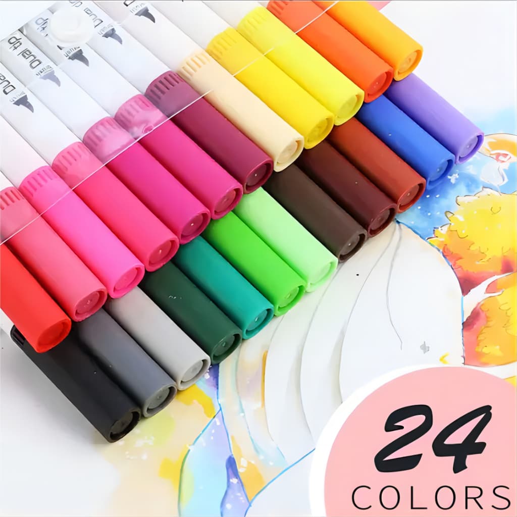 Kit 12 e 24 Canetas 2 em 1 Brush Lettering e Ponta Fina Dual Pen Canetinha Colorir Desenho Estudo