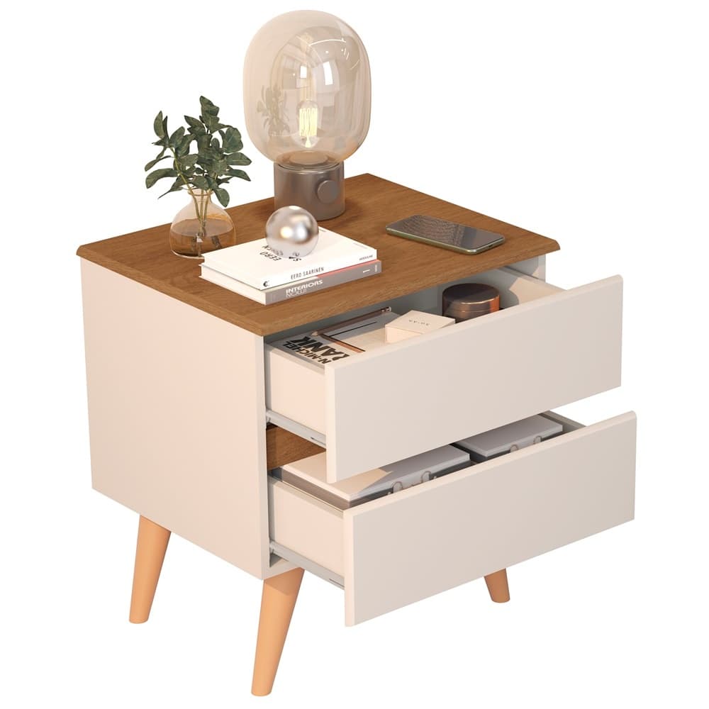 Mesa de Cabeceira Roma com Pés Palito 2 Gavetas Quarto