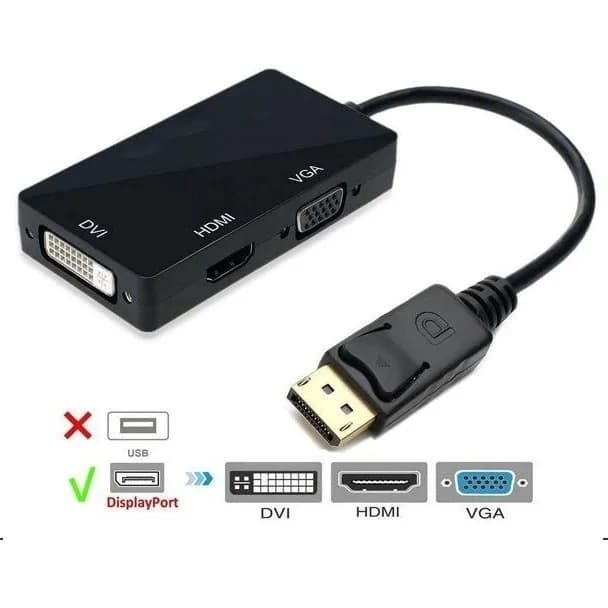 Adaptador Conversor 3 Em 1 Displayport Para Dvi Hdmi Vga