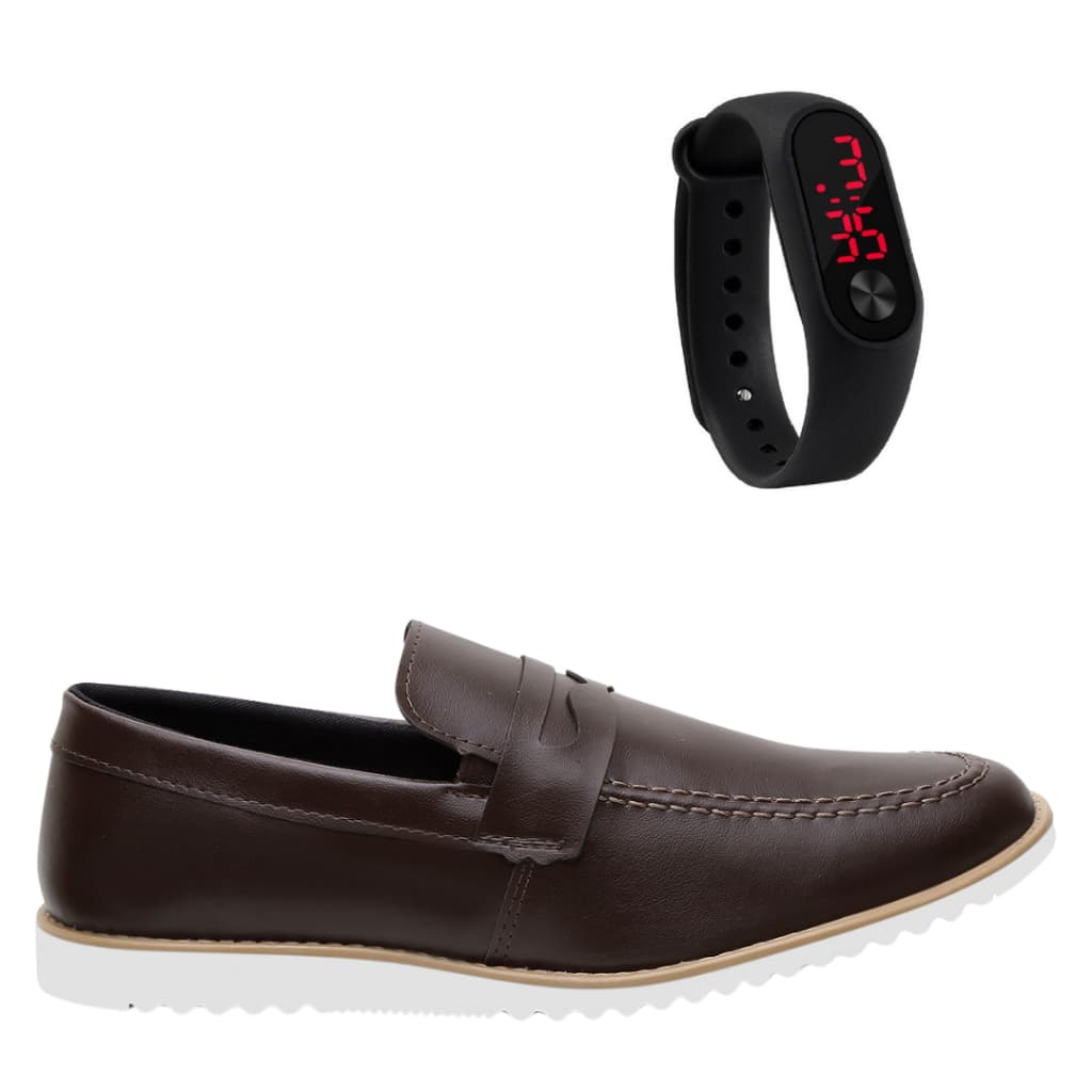 Kit Relógio + Sapato Social Mocassim Oxford Masculino Original