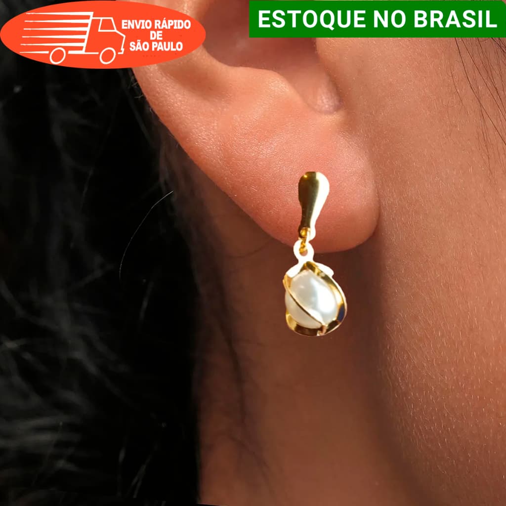 Brincos folheados Pérola com dourado Brinco Mulher de Estilo leve
