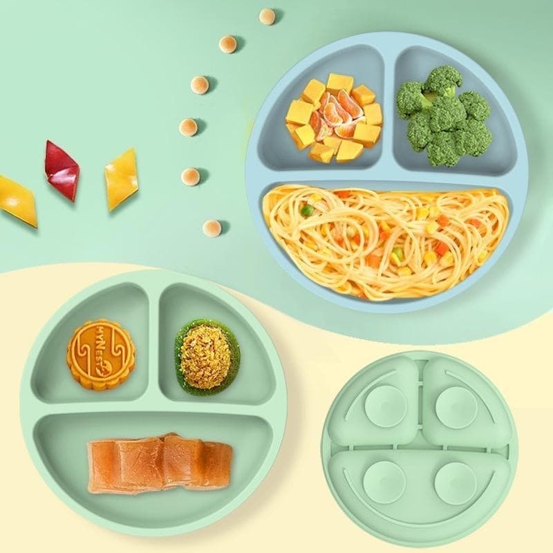 Prato de bebê Criança de silicone com ventosa Macio luxo 3 divisórias material Premium
