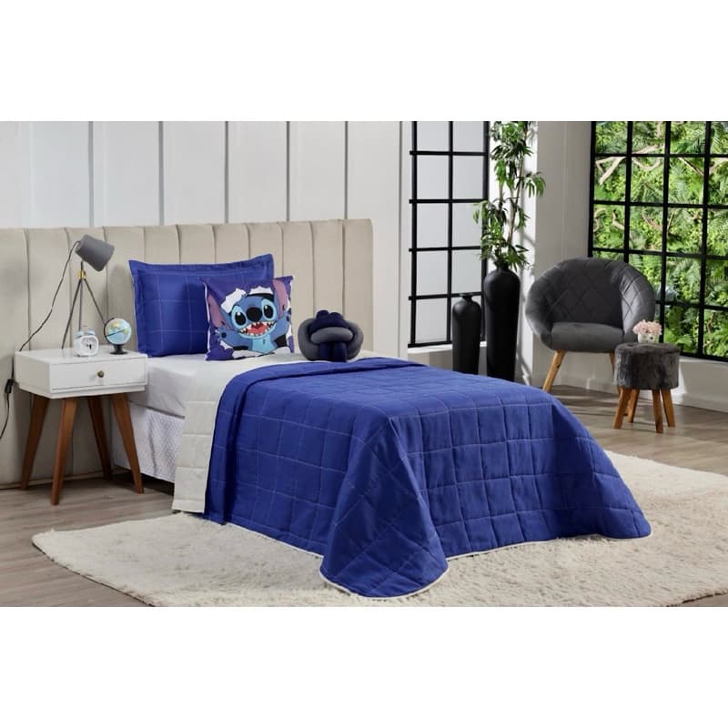Roupa De Cama Kit Cobre Leito Solteiro Dupla Face Stitch