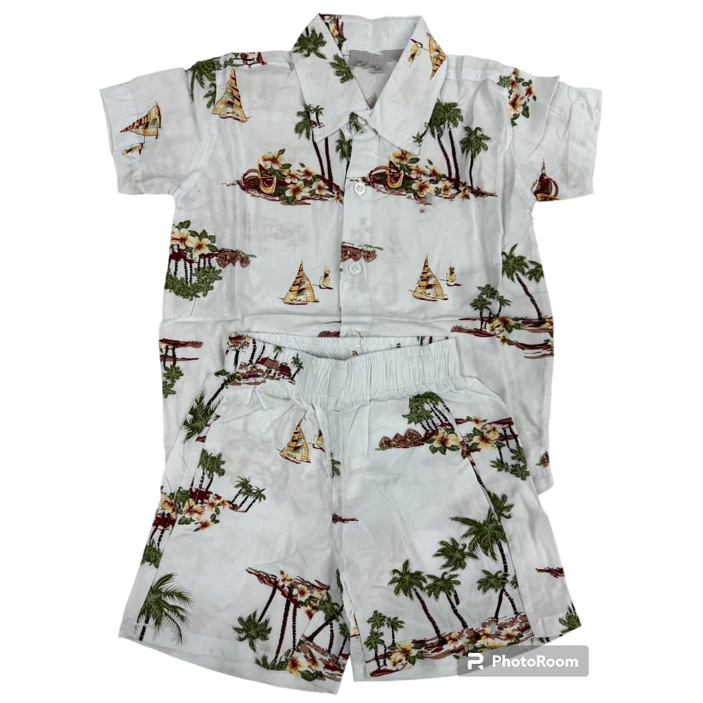 Conjunto Camisa e Bermuda Infantil Floral Mauricinho Blogueiro Florido Havaiano Estampado Floralecidos 100% viscore 9-14
