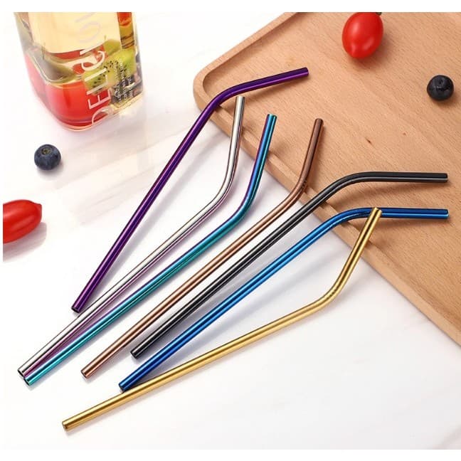 KIT Canudo de Aço Inox Metalizado Reutilizável Escovinha Borrachinhas Drinks Louça