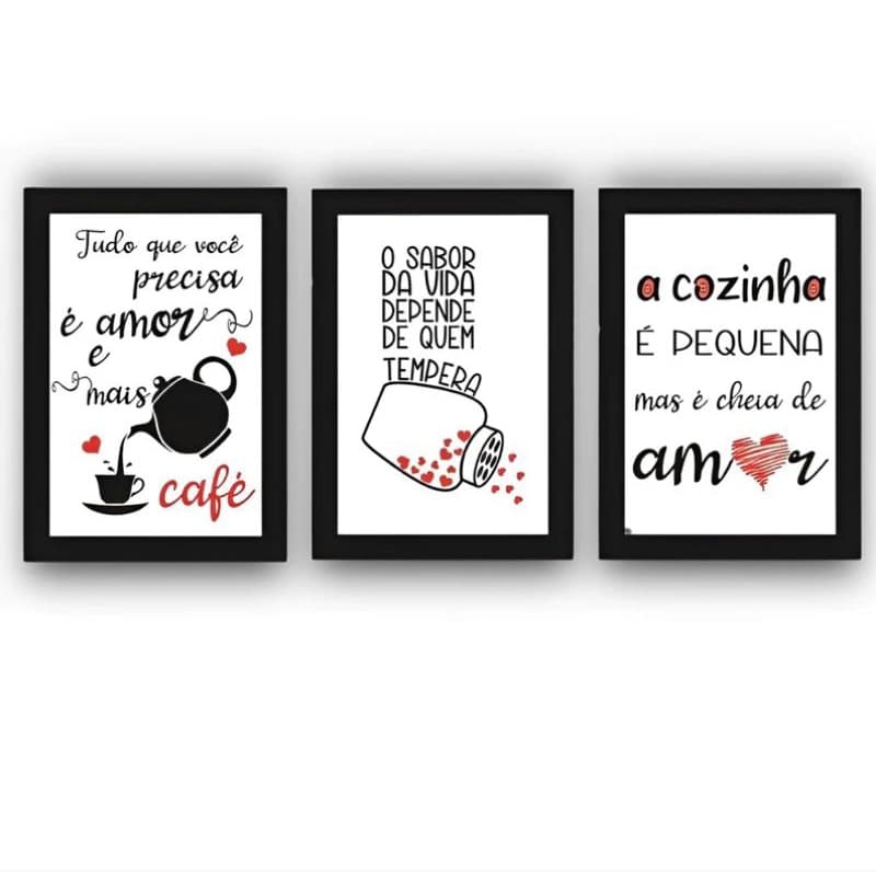Kit Quadros Placas Decorativas 3 peças 20x30 Cozinha do Amor Cantinho do Café gratidao