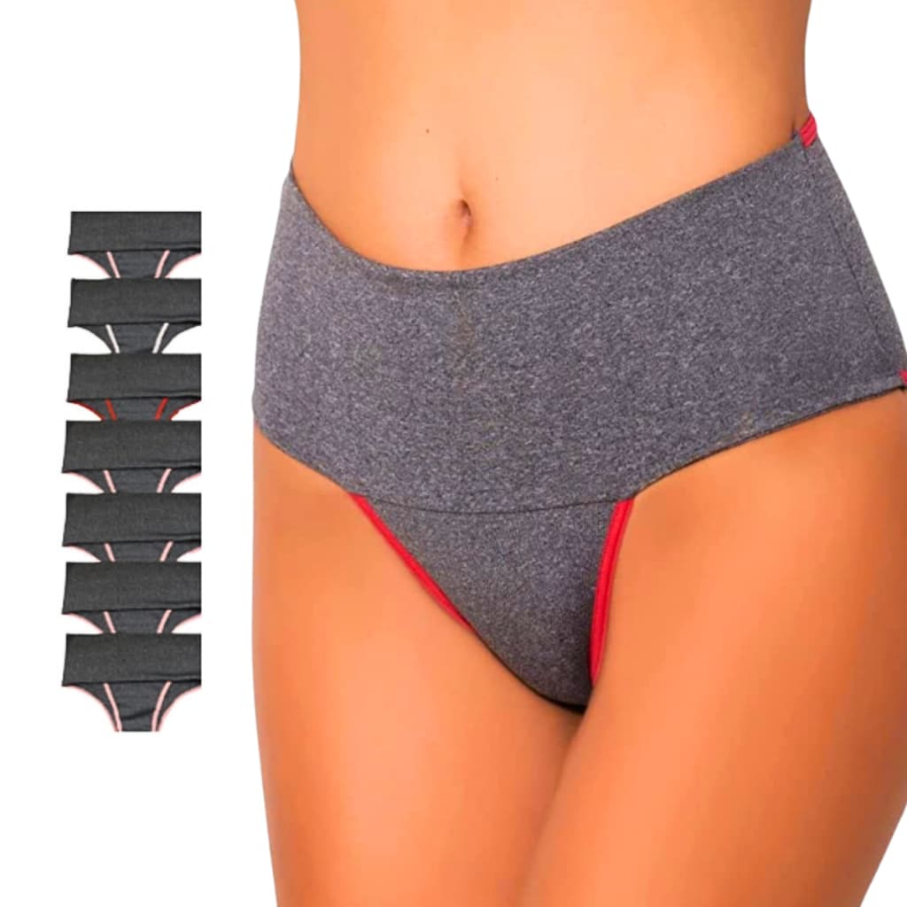 Kit 5 Calcinhas Fitness Cós Alto Calcinha Seca Barriga