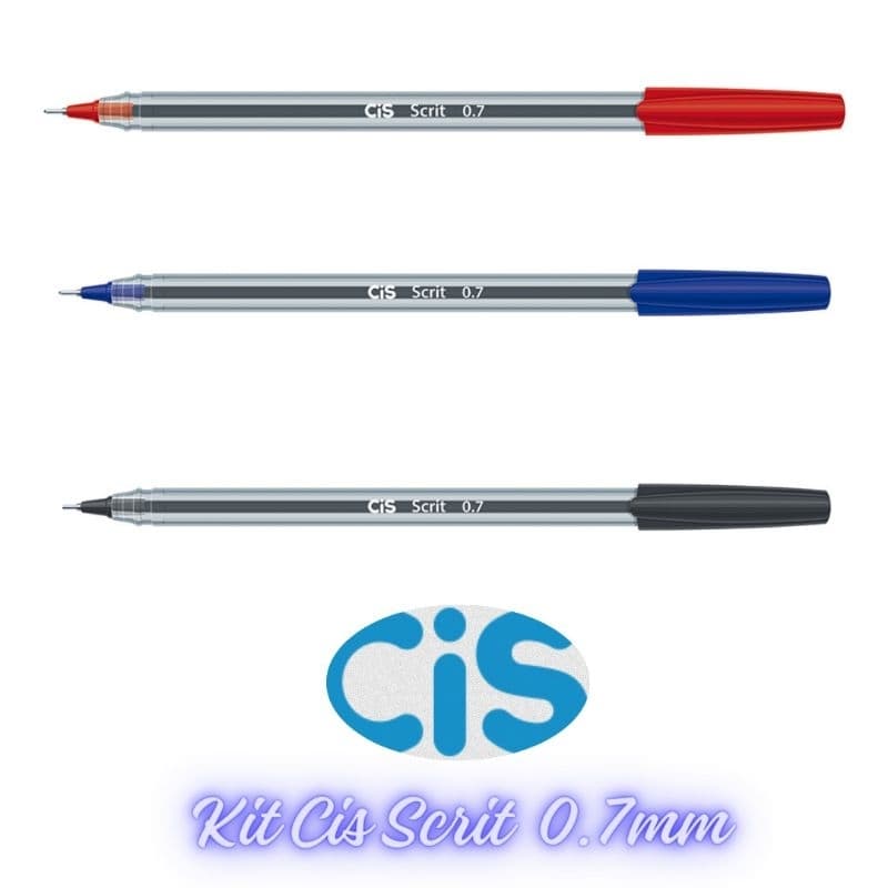 Kit com 3 Canetas Esferográfica Scrit 0.7mm e Caneta 1.0mm Cis / Papelaria/ Material Escolar  / Caneta Ponta Fina