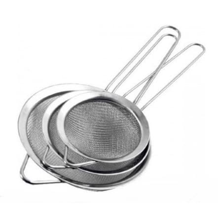 Kit 3 Peças Peneira Coador Em Aço Inox Para Cozinha - 3 Tamanhos P M G 8/10/12 cm/TRC7171