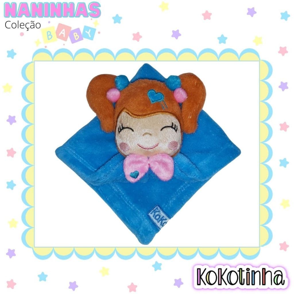 Naninha Boneca - Naninha boneca love para menina  - mantinha azul com bichinho para bebês