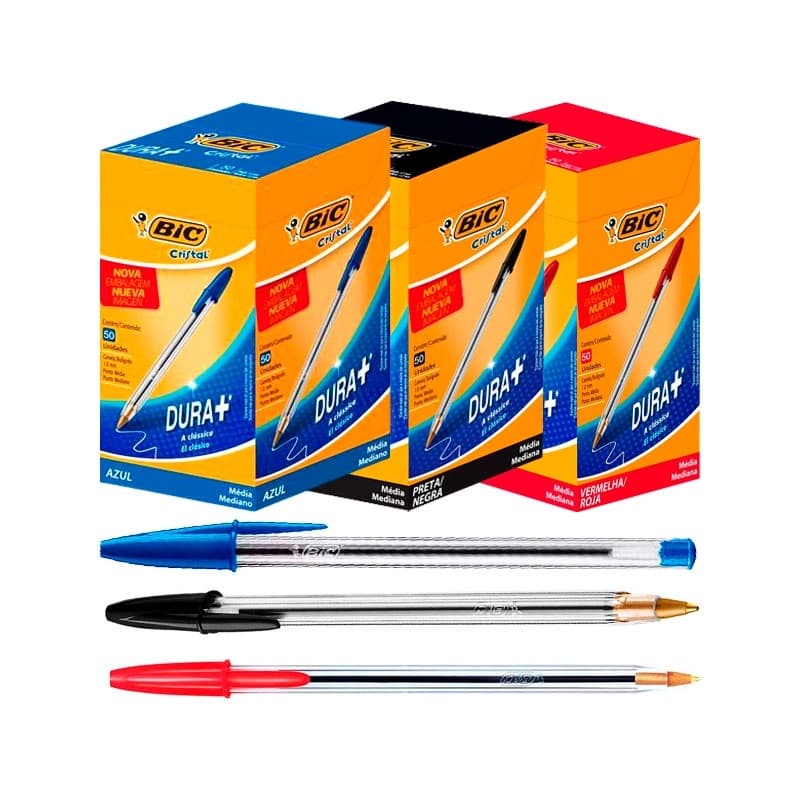 Kit c/ 3 Caixas Caneta Bic Cristal 50 Und Cada - AZUL/PRETA/VERMELHA