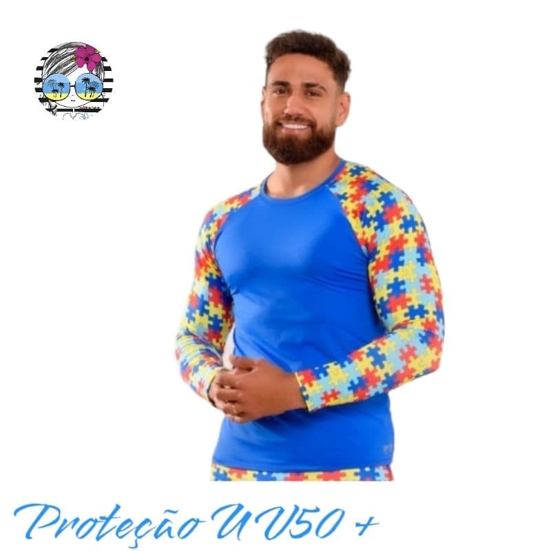 Camisa Autismo Adulto e Juvenil com Proteção Solar UV50+ Praia Verão