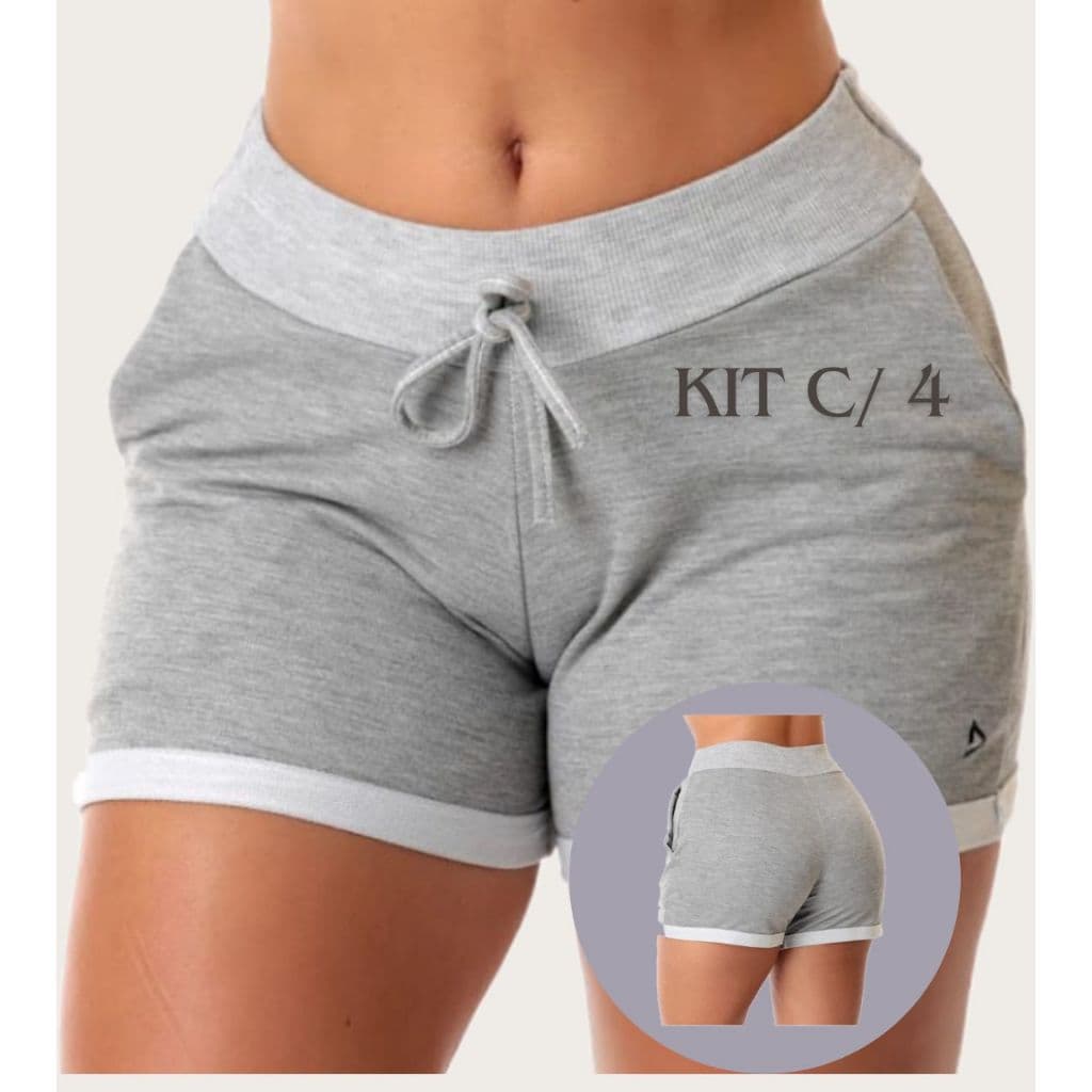 Kit 4 Shorts Bermuda Feminina De Moletom Academia Verão