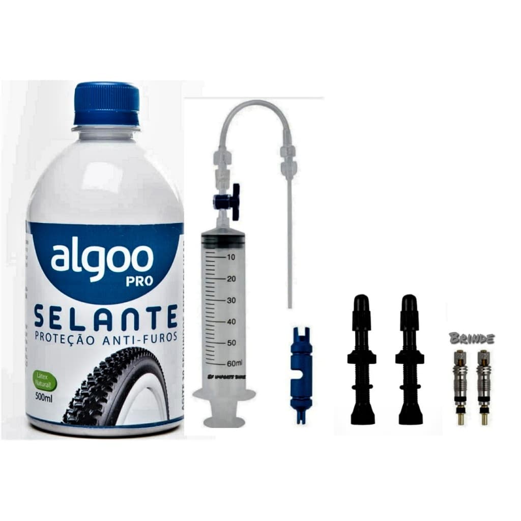 Kit Tubeless Selante Algoo500ml+Fita+Bicos Válvula Núcleo Aplicador Seringa Injetor Selante+Chave Removedor núcleo Válvu