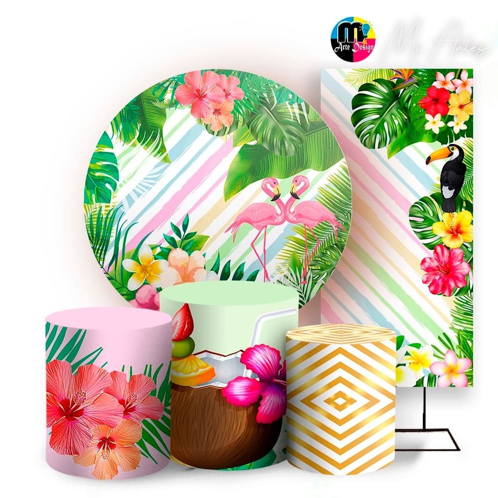 Kit  Capa Painel Tropical Redondo 150x150cm  / Trio Cilindros / Romano 200x100cm