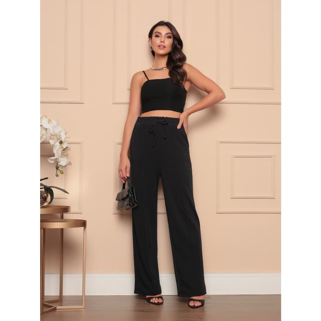 K048 Calças De Moletom Femininas Com Cordão Na Cintura De Cor Sólida