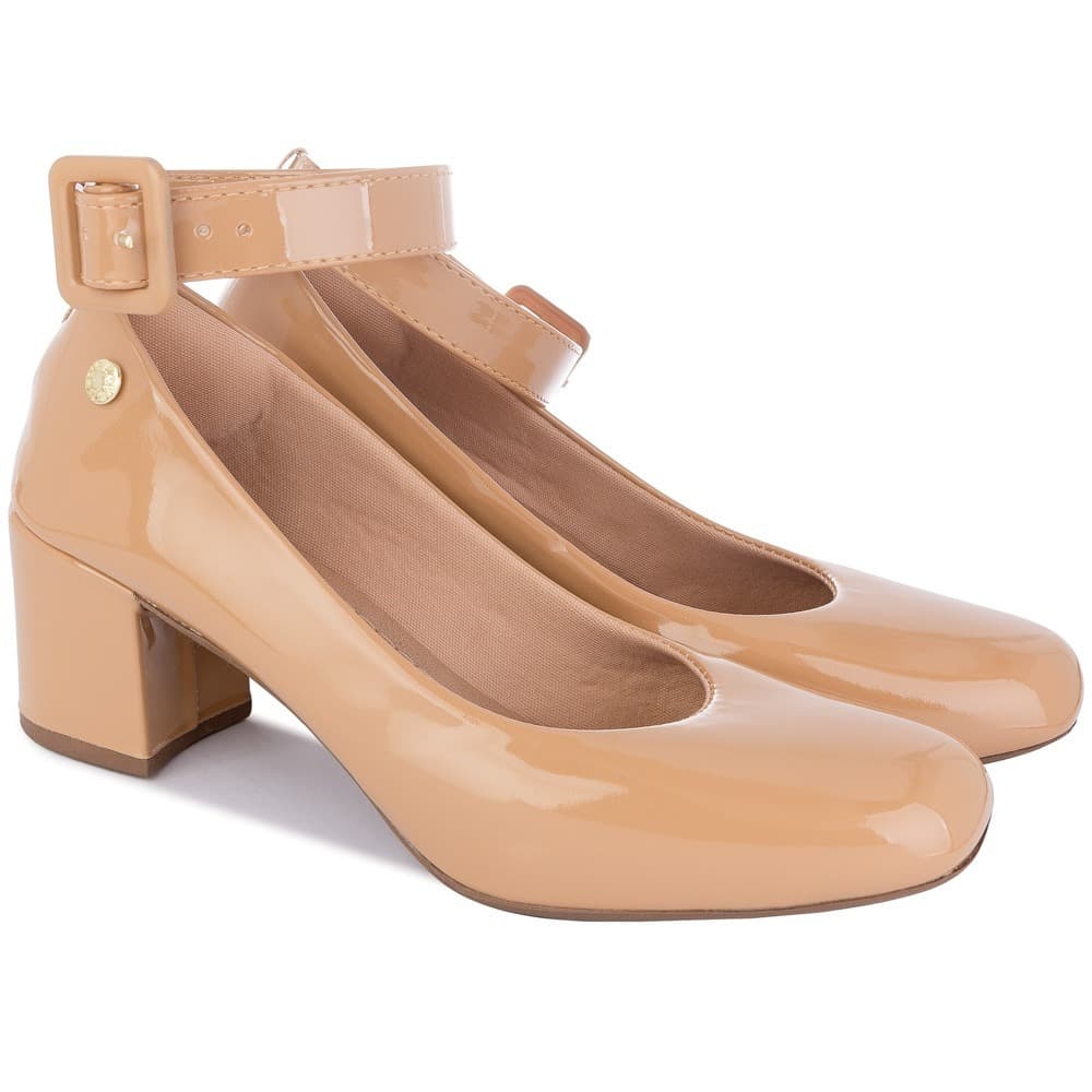 Sapato Scarpin pulseira Bico Quadrado Com Fivela