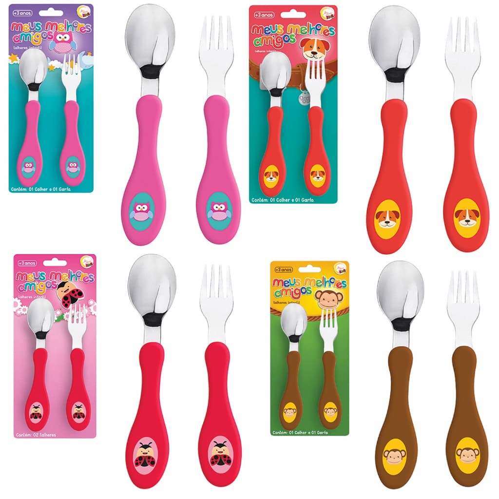 Kit Colher+ Garfo primeiras refeições melhores amigo menino e menina talheres infantil