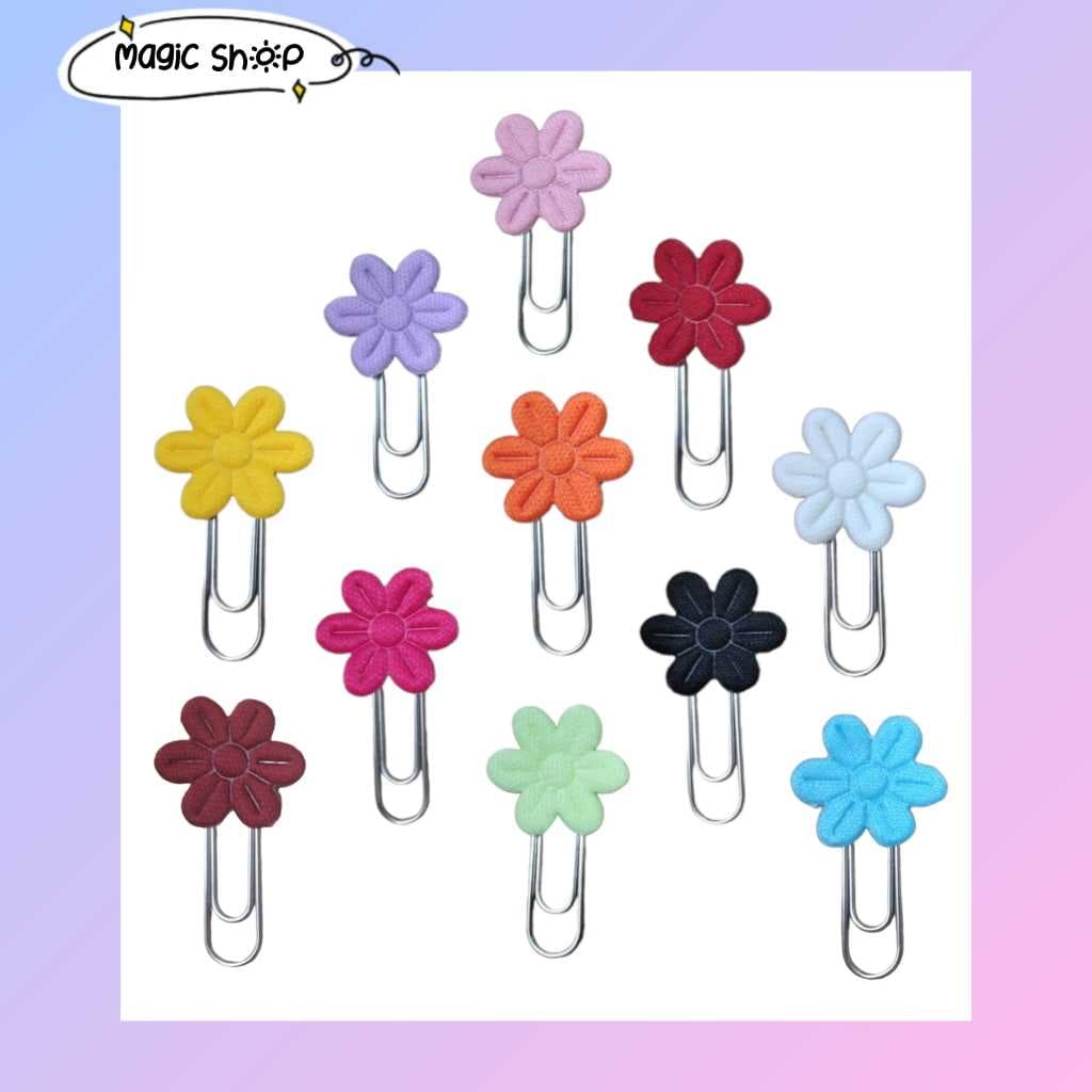 Kit clips enfeitados com florzinha/Prata/Caderno/Agenda/Livros/anotações/ Clips de papel prata 28mm n°2/0/Promoção