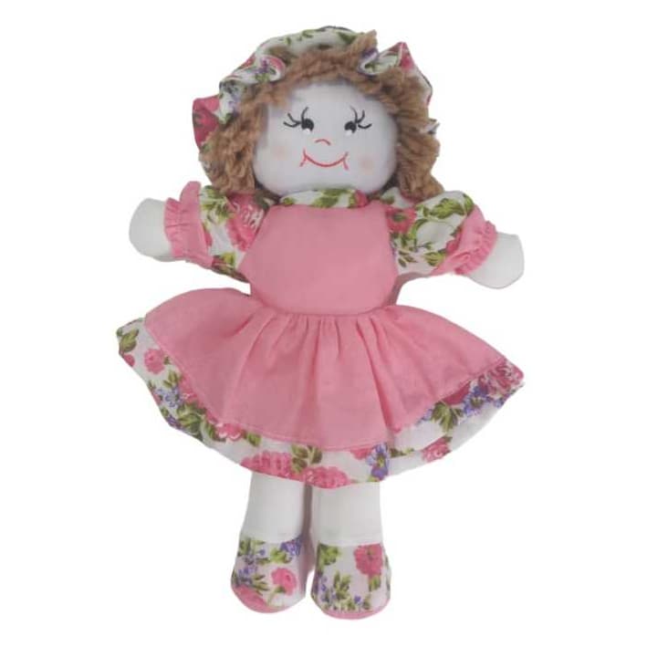 BONECA PANO 30CM COM VESTIDO E CHAPÉU