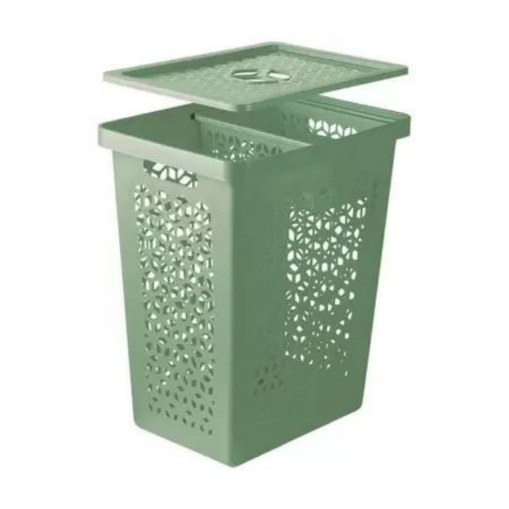 Cesto Roupa Multiuso C/tampa 55l +Cestinho 6l - Verde Menta