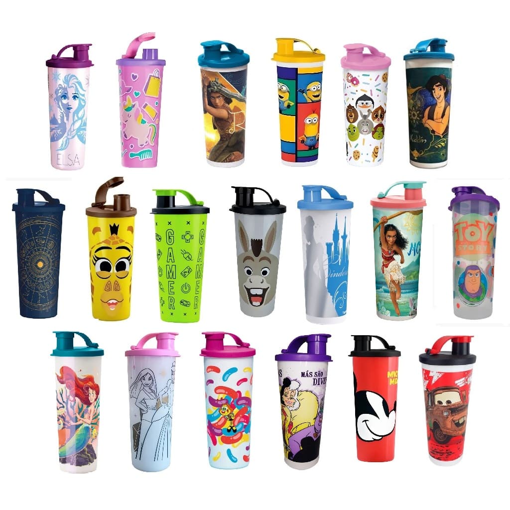 Copo Com Bico 470 ml Tupperware Infantil Diversos Personagens Água Suco Chá