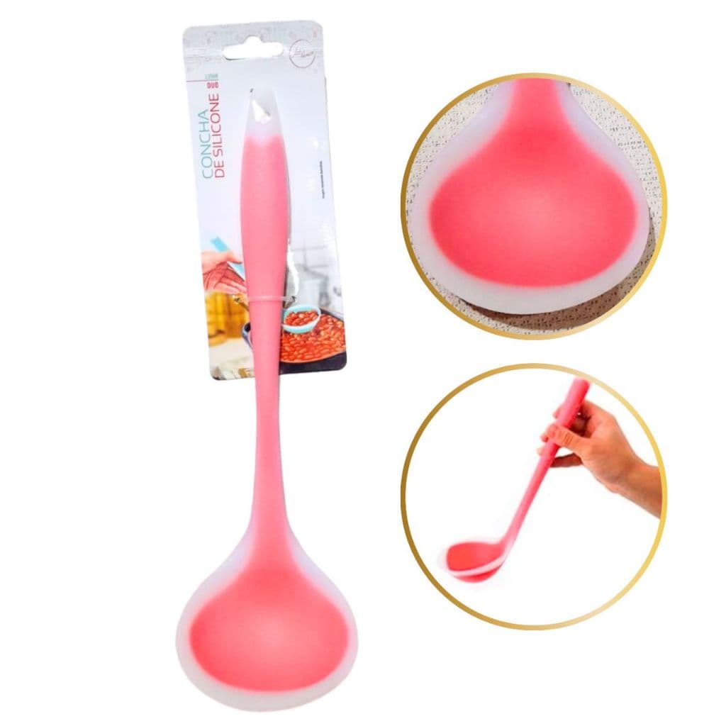 Concha de Silicone Rosa 30cm  para feijão Sopa Caldos Utensílios Cozinha, multiuso Superfície Antiaderente Resistente